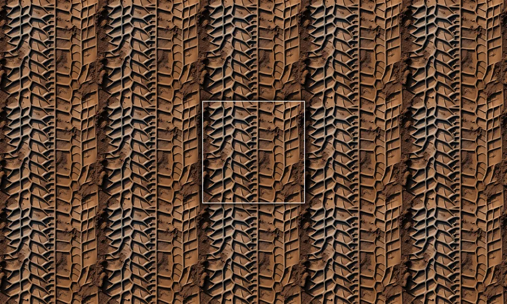 Military machine tracks in dirt tile