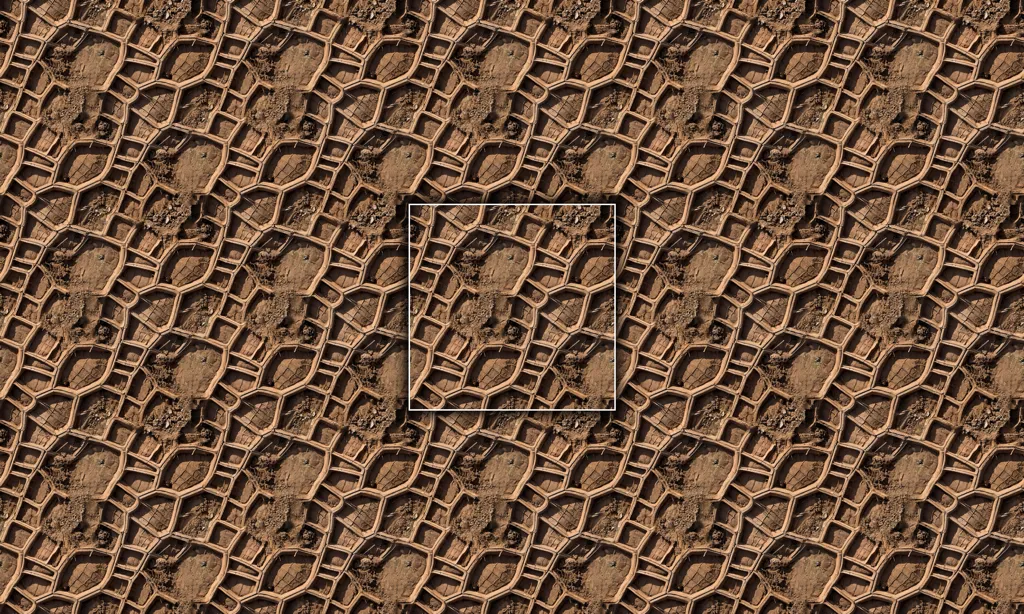 Military machine tracks in dirt tile