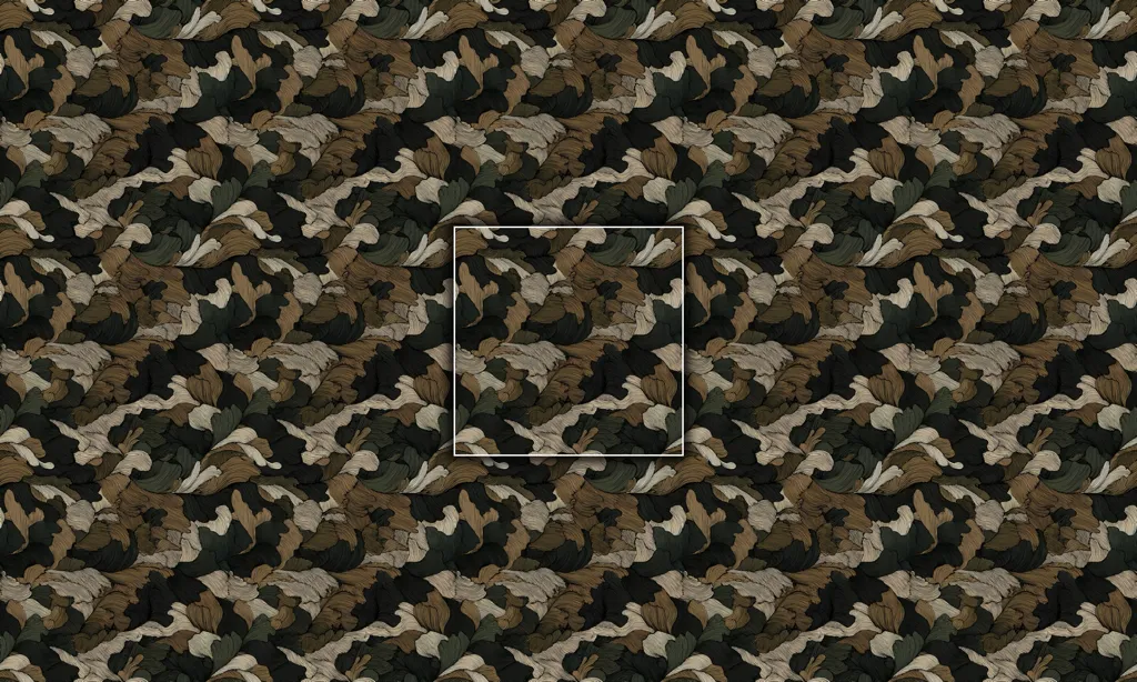 A seamless tile of a camouflage fabric pattern