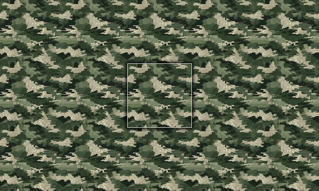 A seamless tile of a camouflage fabric pattern