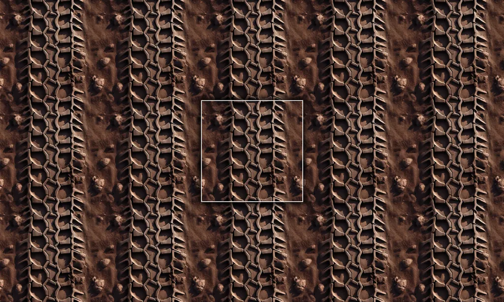 Military machine tracks in dirt tile
