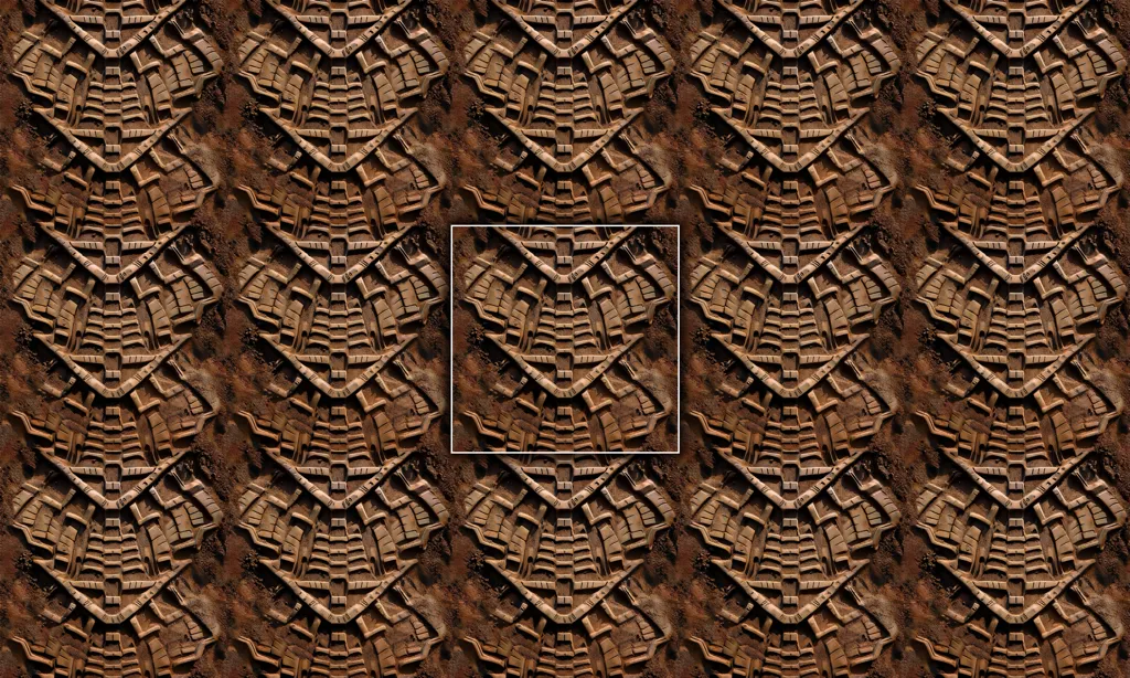 Military machine tracks in dirt tile