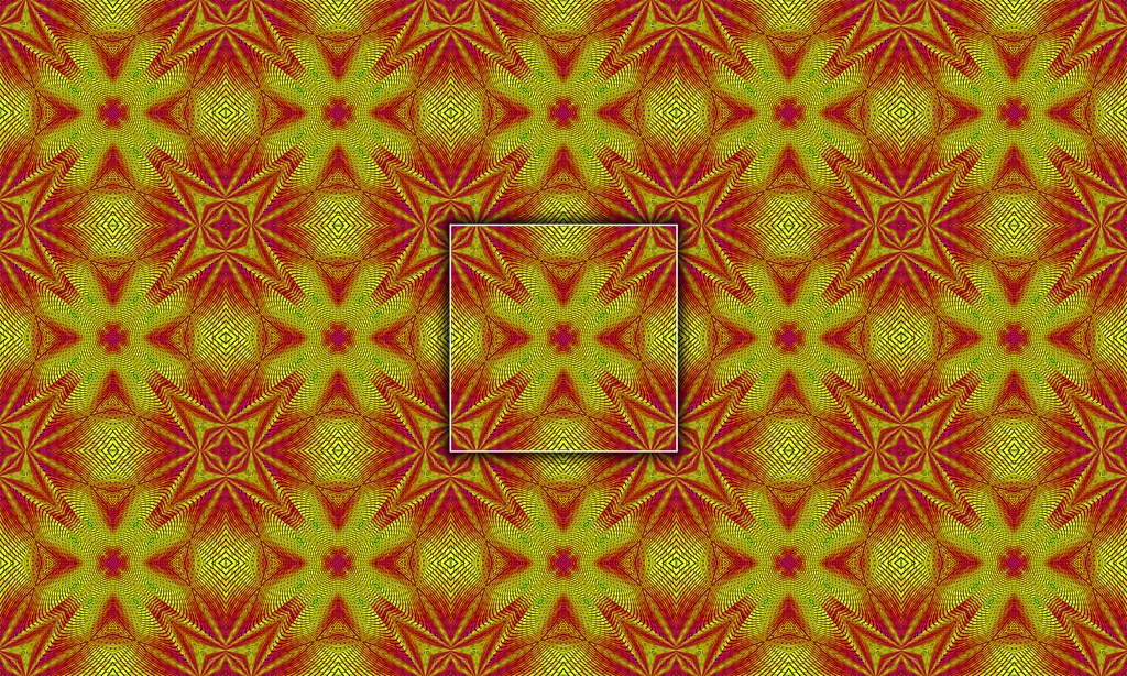 A colorful geometric mosaic kaleidoscope in a mirrored pattern