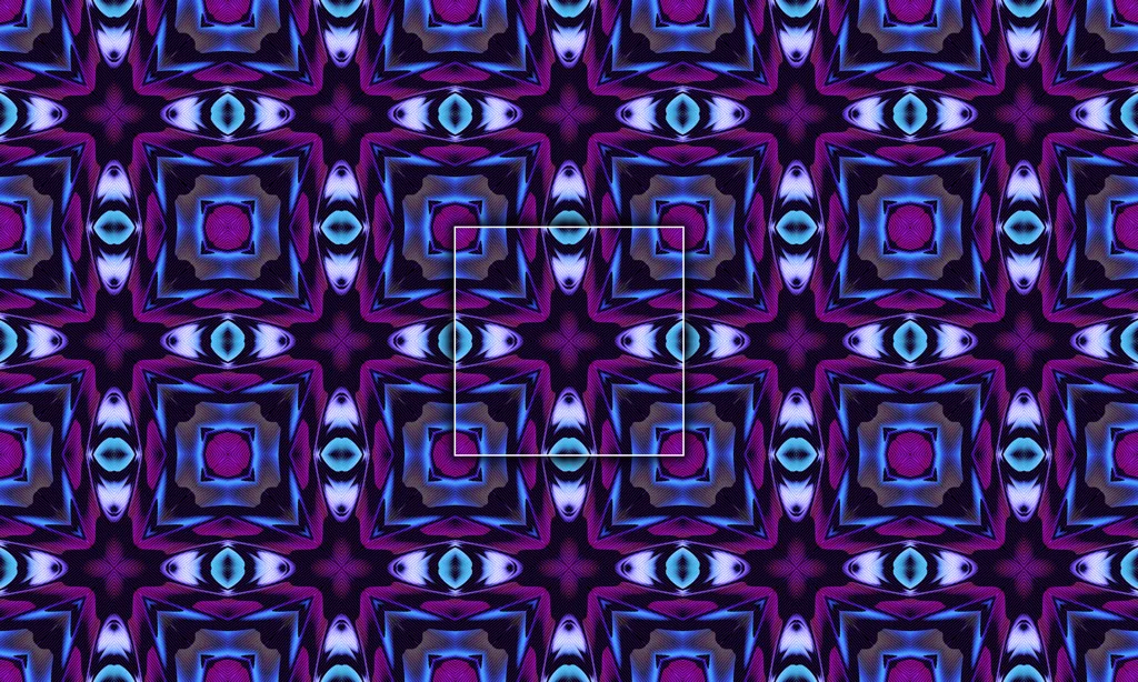 A colorful geometric mosaic kaleidoscope in a mirrored pattern
