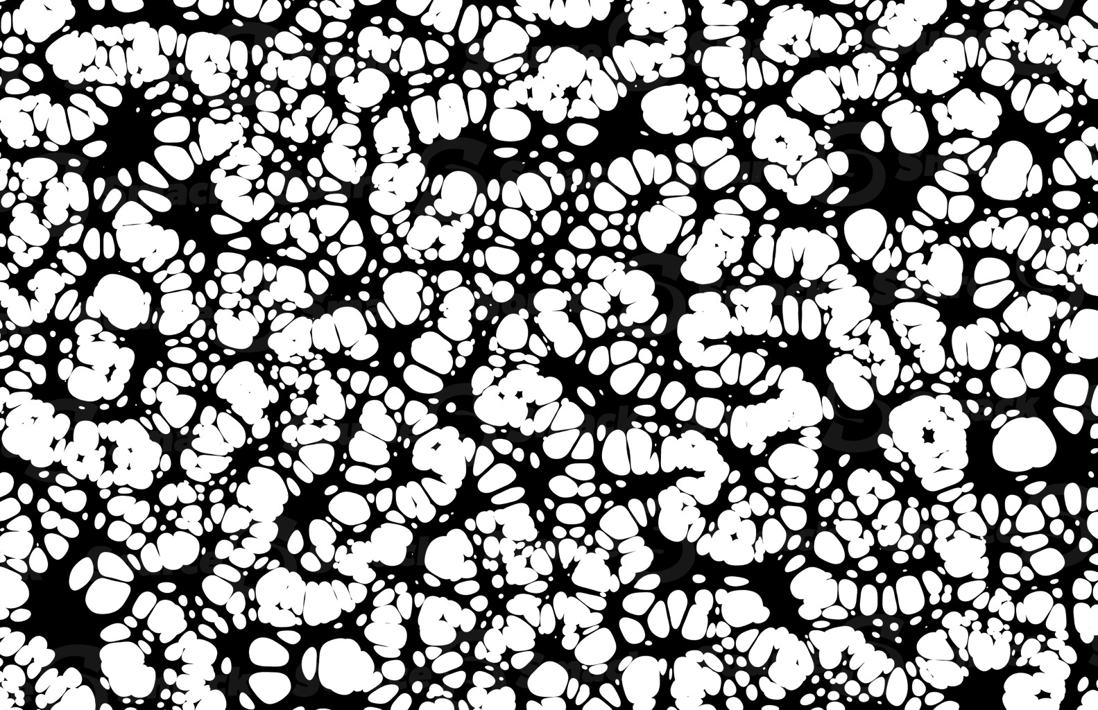 A combination of blips and blobs in a black and white background