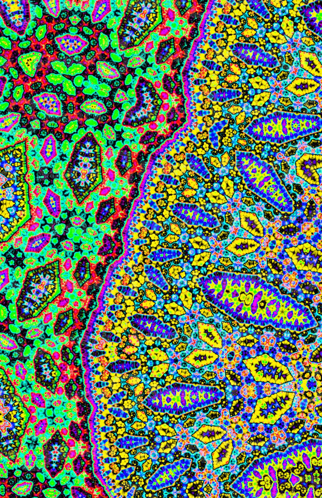 Overexposed felt tip smudged color on geometrical patterns