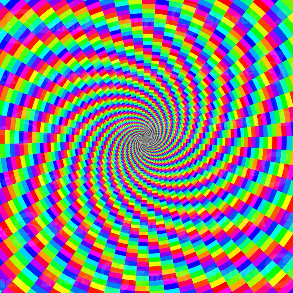 A rainbow of color in a twisted offset segmented tie dye effect