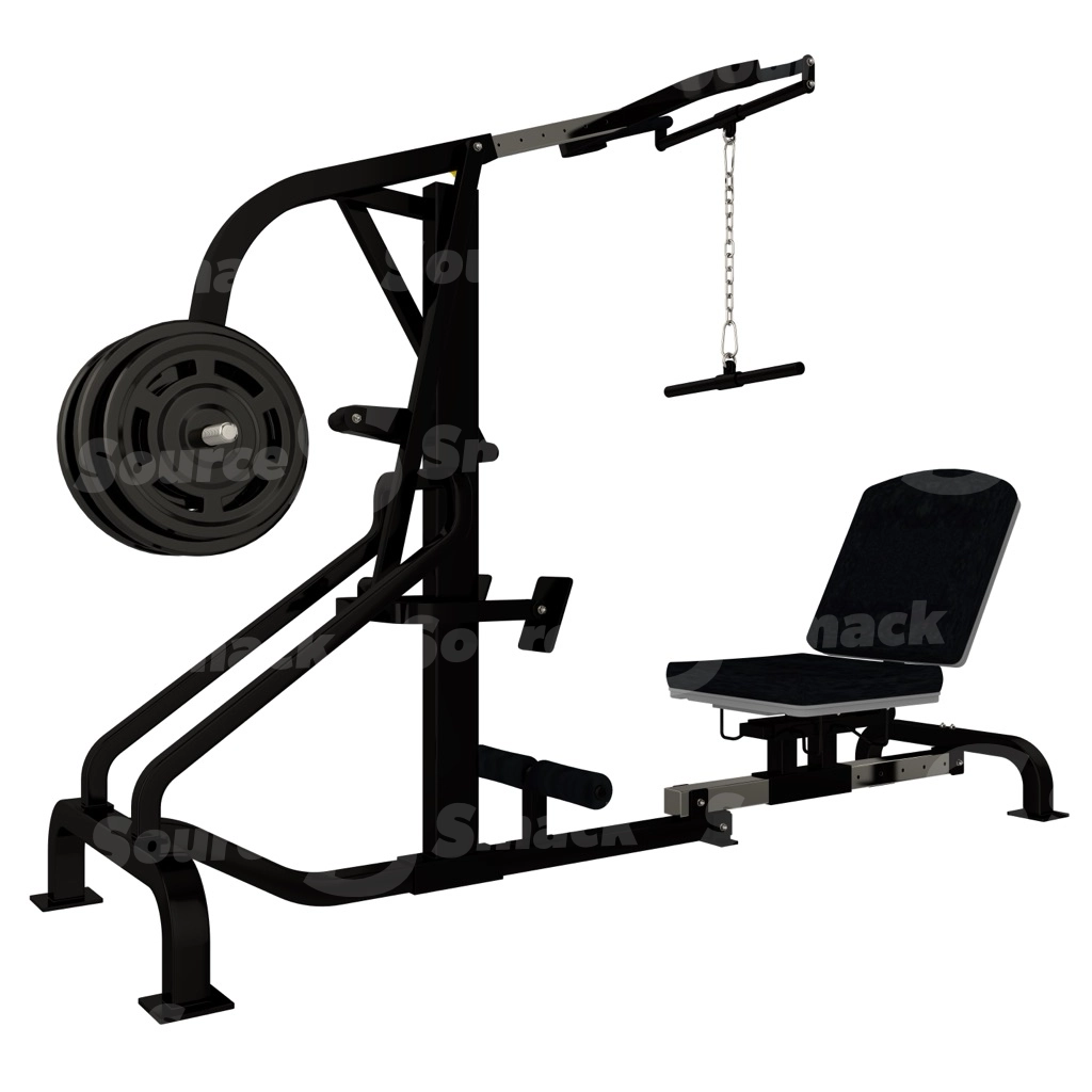 A lever exercise machine with a set of dumbbells