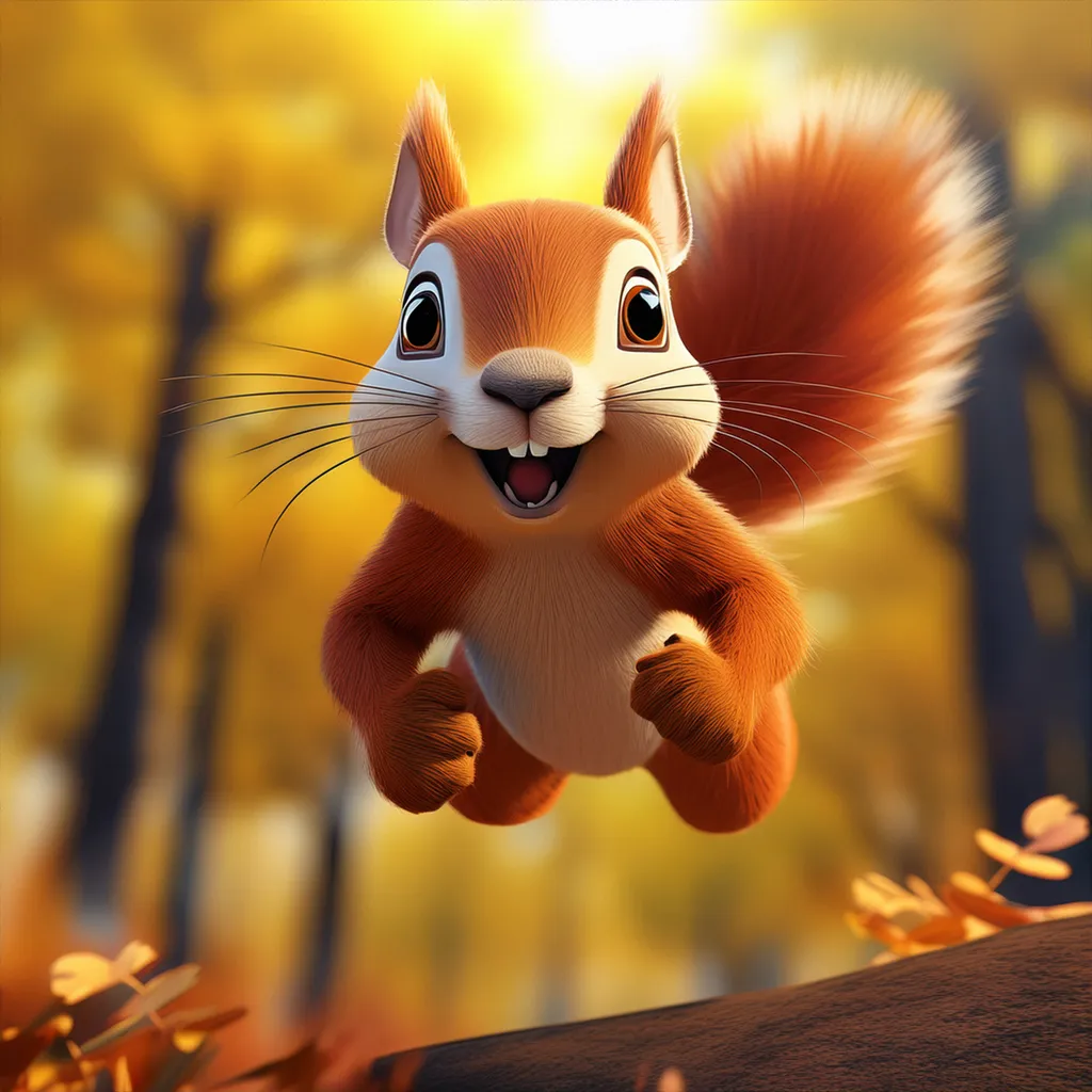 A happy squirrel jumping