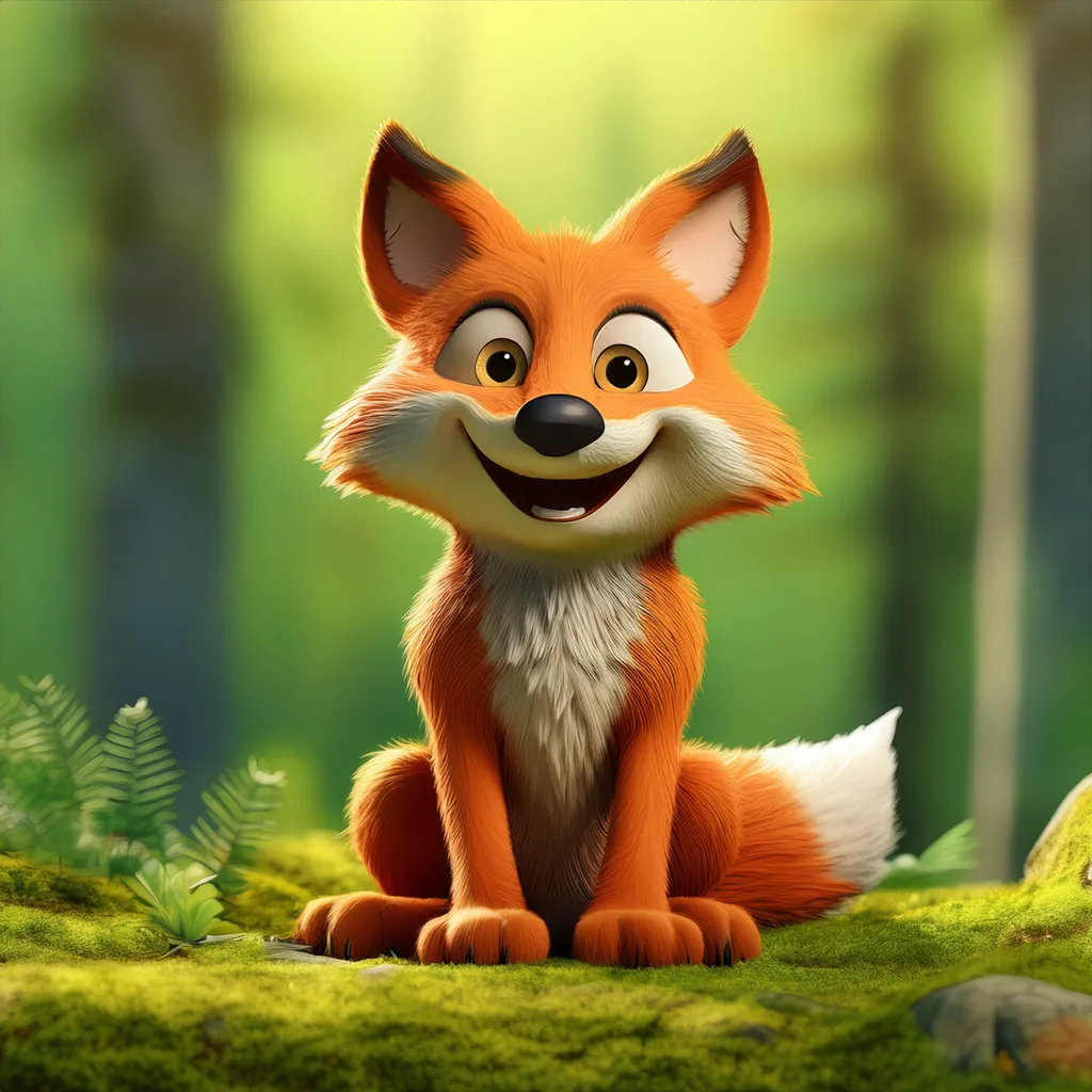 A smiling fox sitting in the woods