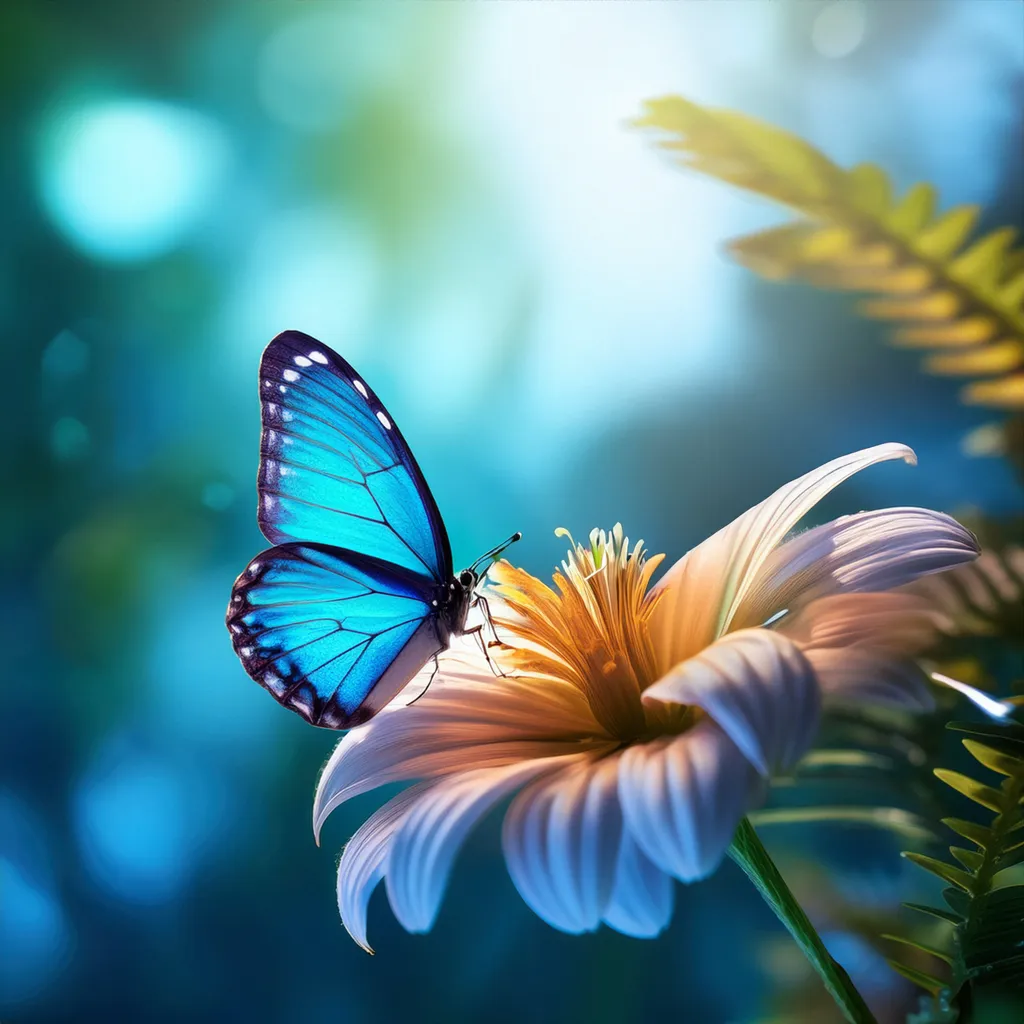 A blue morpho butterfly on a flower
