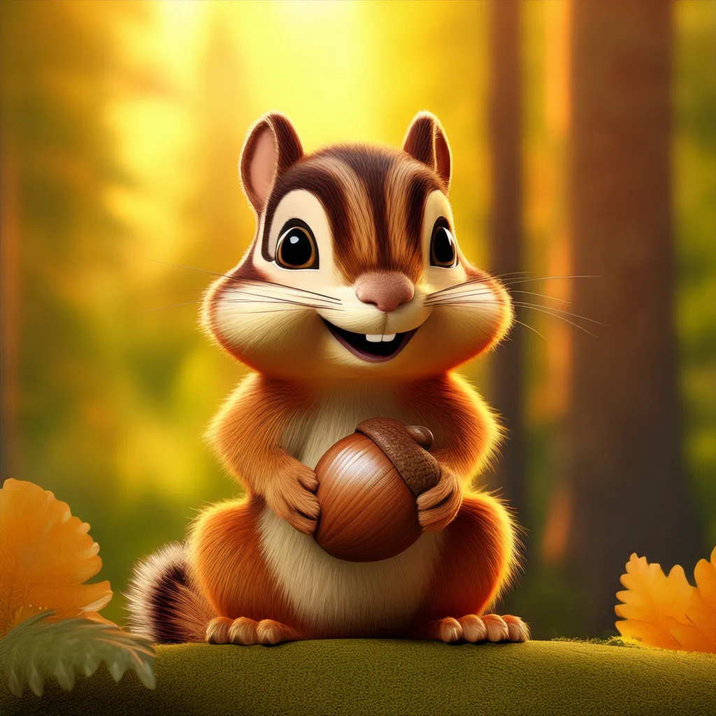 A chipmunk holding a acorn