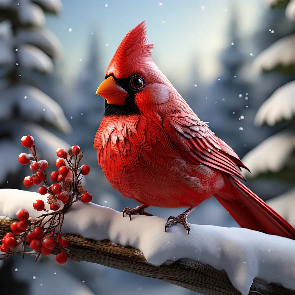 Northern red cardinal sitting on a tree branch