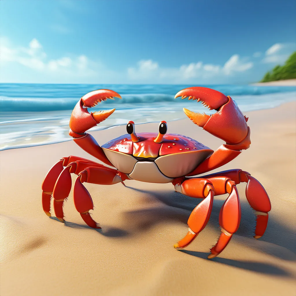 An aggressive red crab on a beach