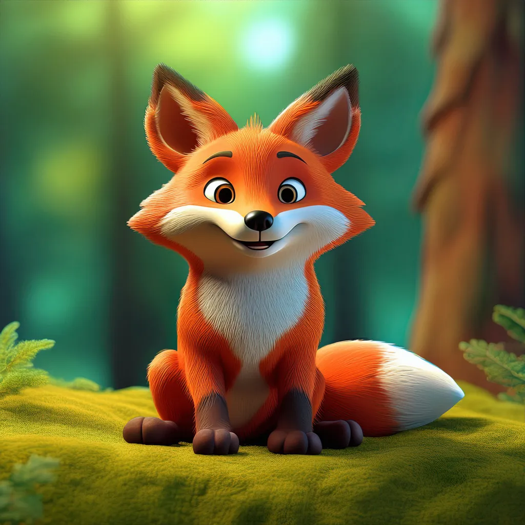 A smiling fox sitting in the woods