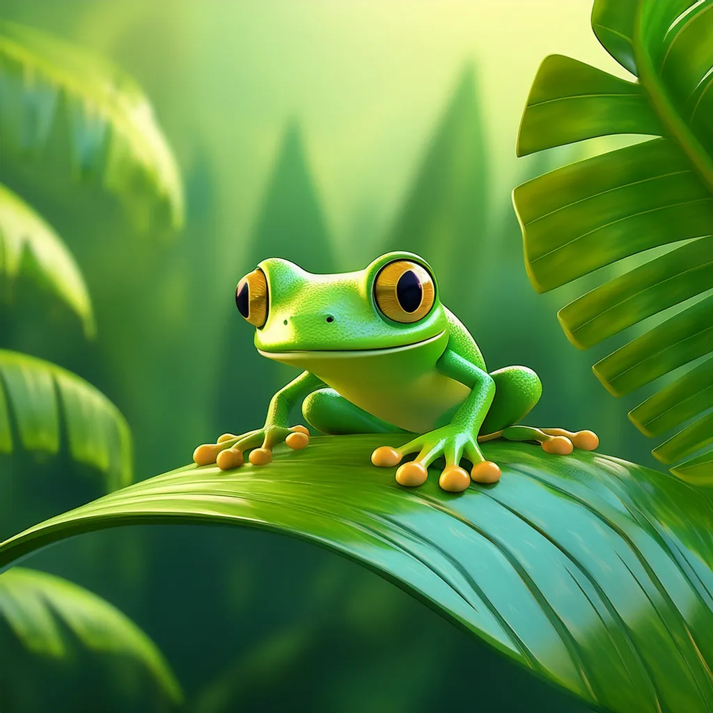 A curious green frog