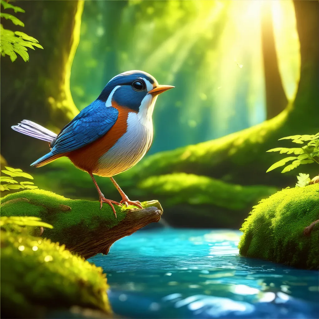 A small blue bird standing by a small stream