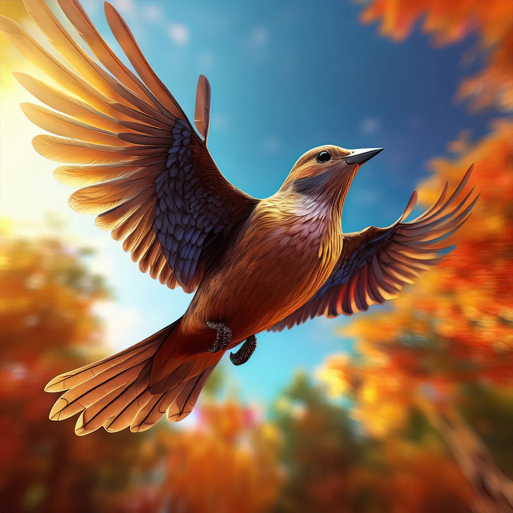 An adult brown bird flying