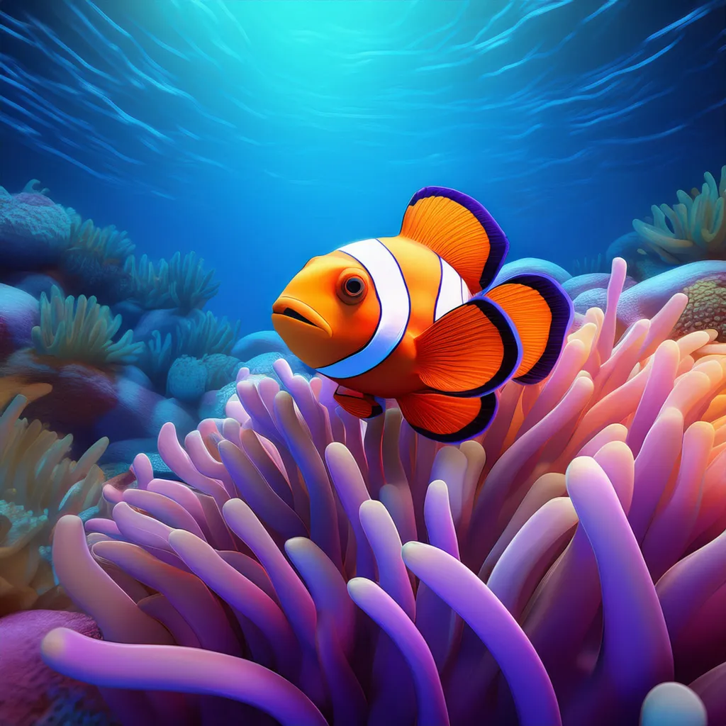 A clownfish hiding amongst the sea anemones