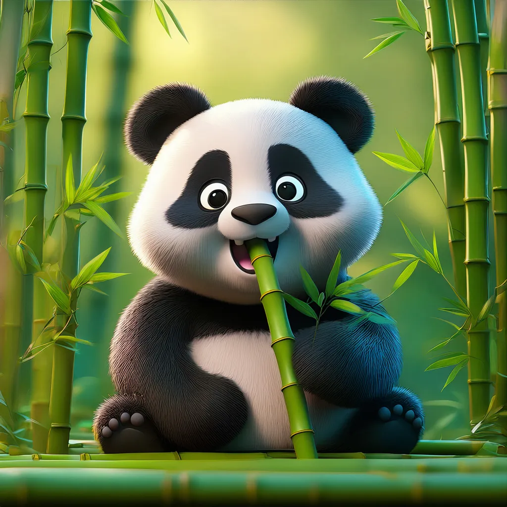 A happy panda enjoying bamboo
