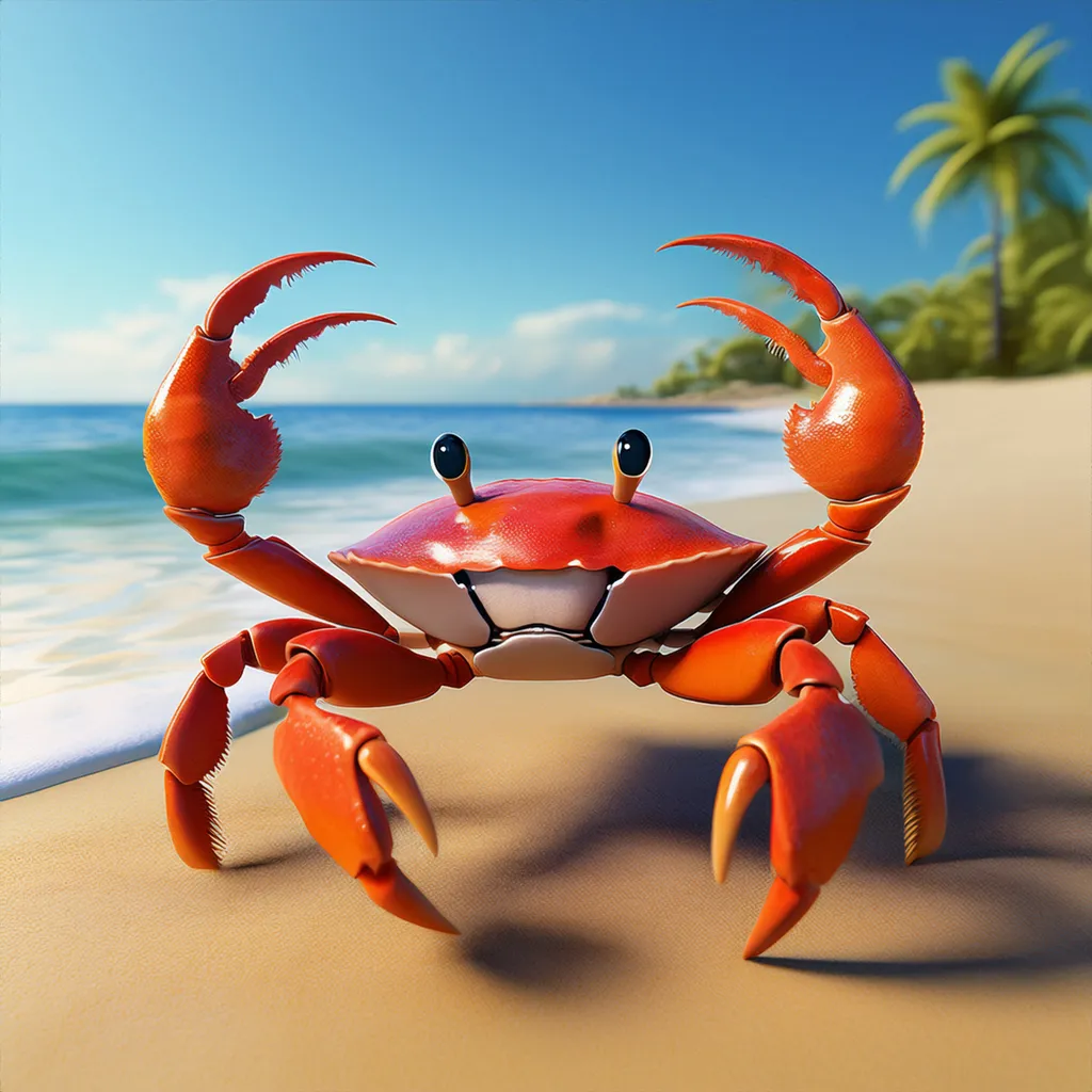 An aggressive red crab on a beach