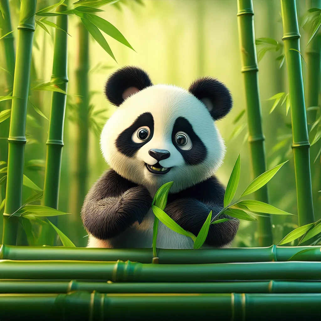 A happy panda enjoying bamboo
