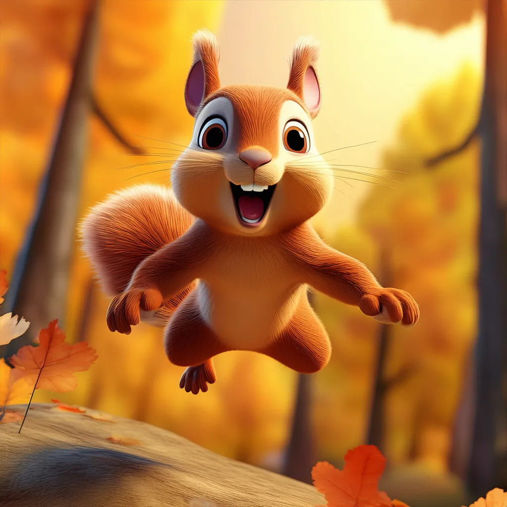 A happy squirrel jumping