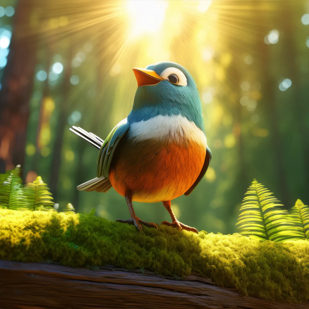 A happy little brown bird standing on a mossy log