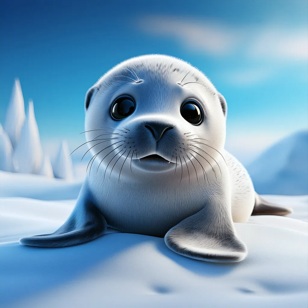 A young harp seal pup on the snow