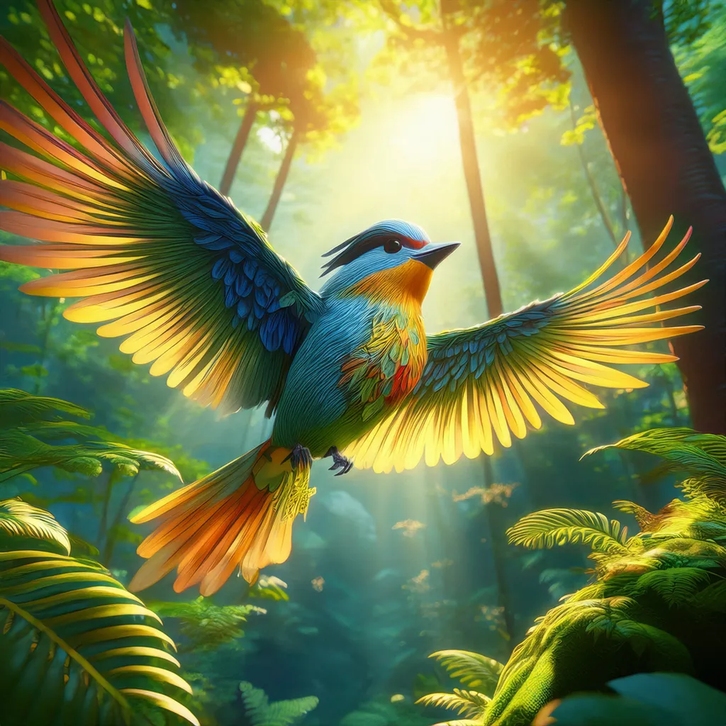 A colorful bird flying