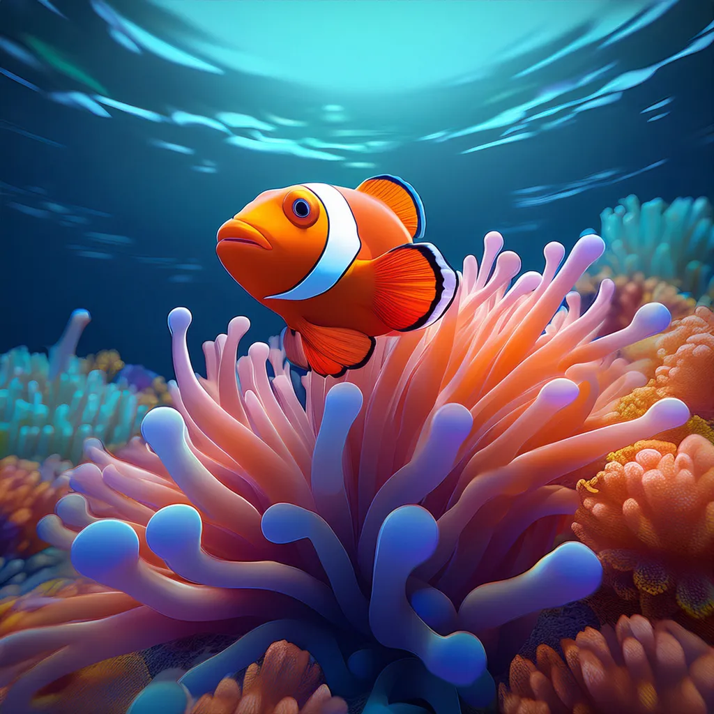 A clownfish hiding amongst the sea anemones