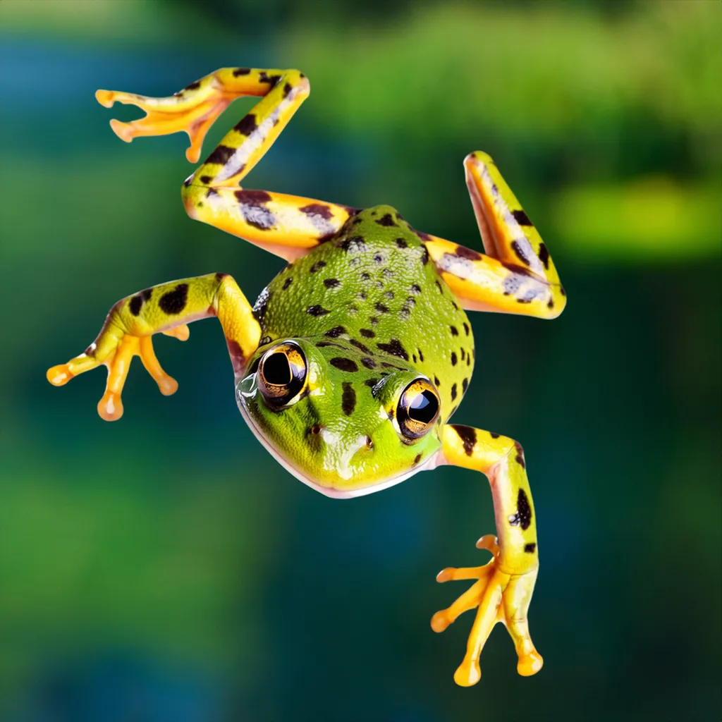 A jumping green frog