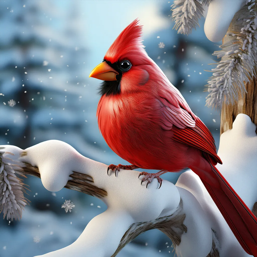 Northern red cardinal sitting on a tree branch