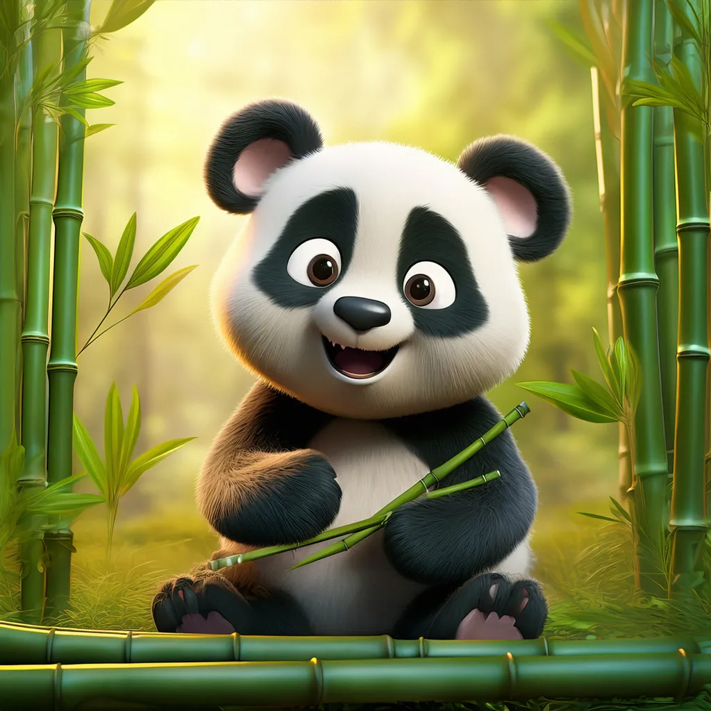 A happy panda enjoying bamboo