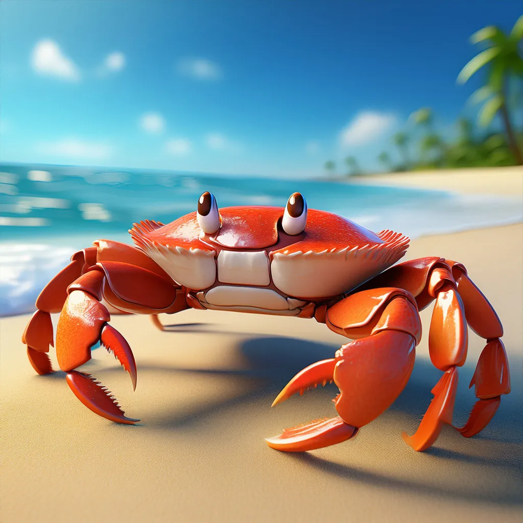 An aggressive red crab on a beach