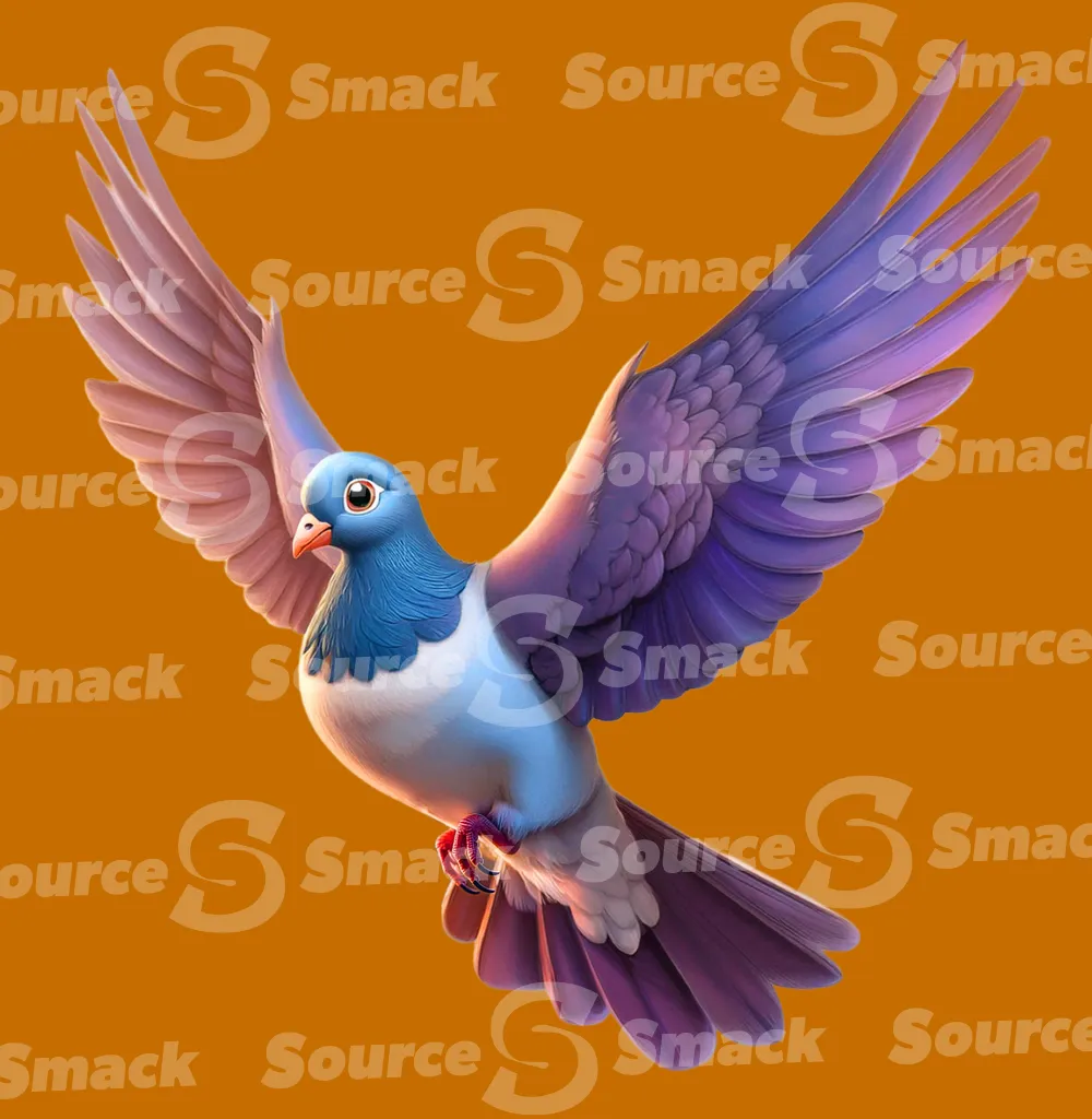 A pigeon in flight clipped as a transparent image