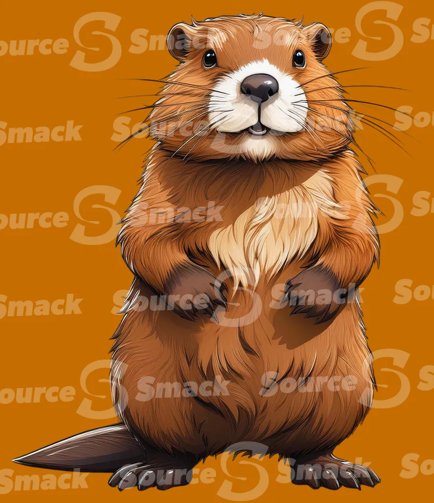 A beaver standing on its hind legs clipped as a transparent image