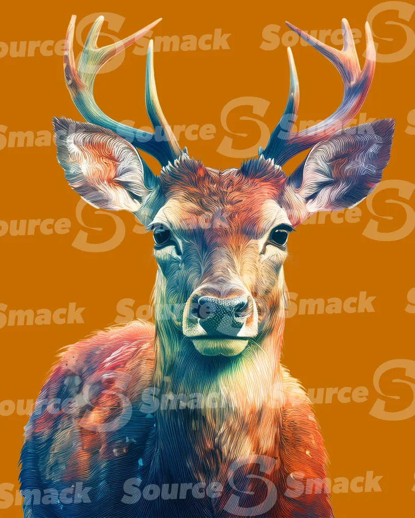 A deer with antlers looking straight ahead clipped as a transparent image