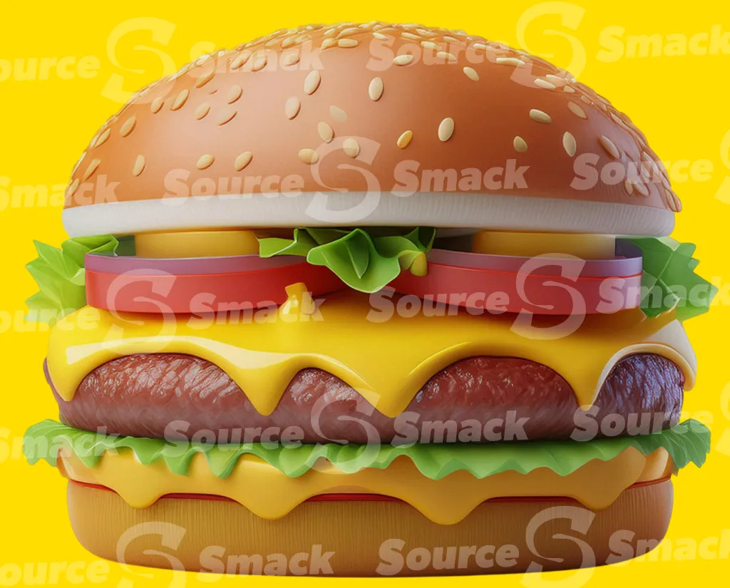 A single cheese burger with sauce, lettuce, tomato, onion and mustard clipped as a transparent image