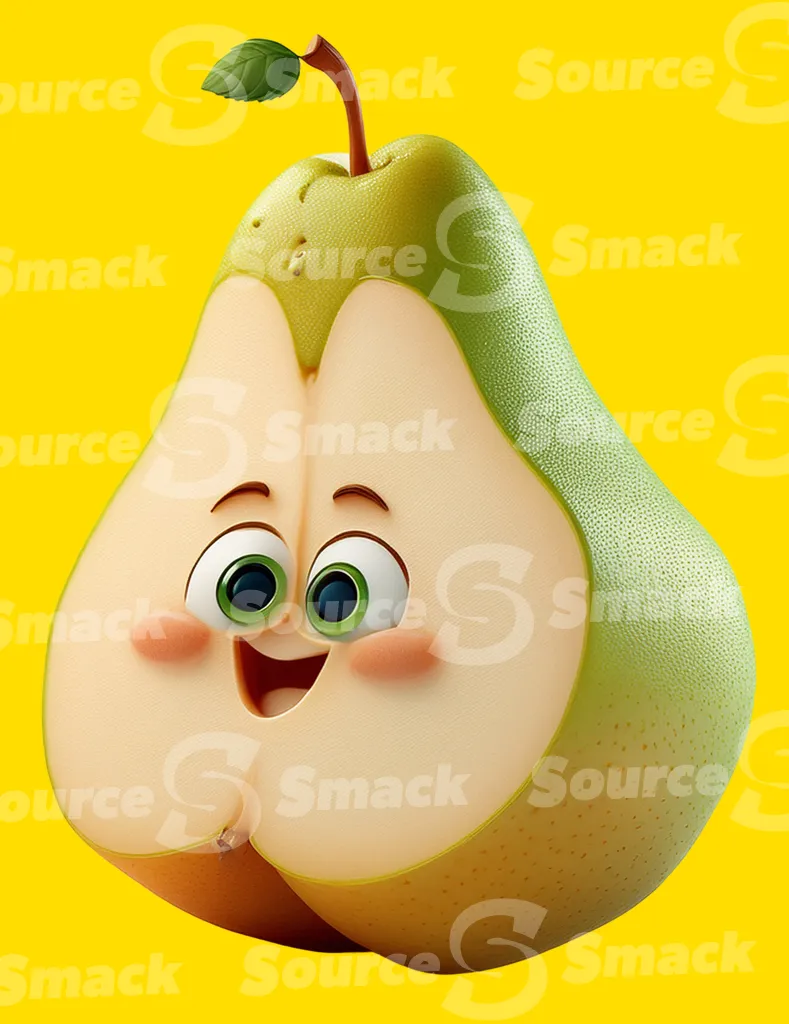 A cartoon of a cute happy pear clipped as a transparent image