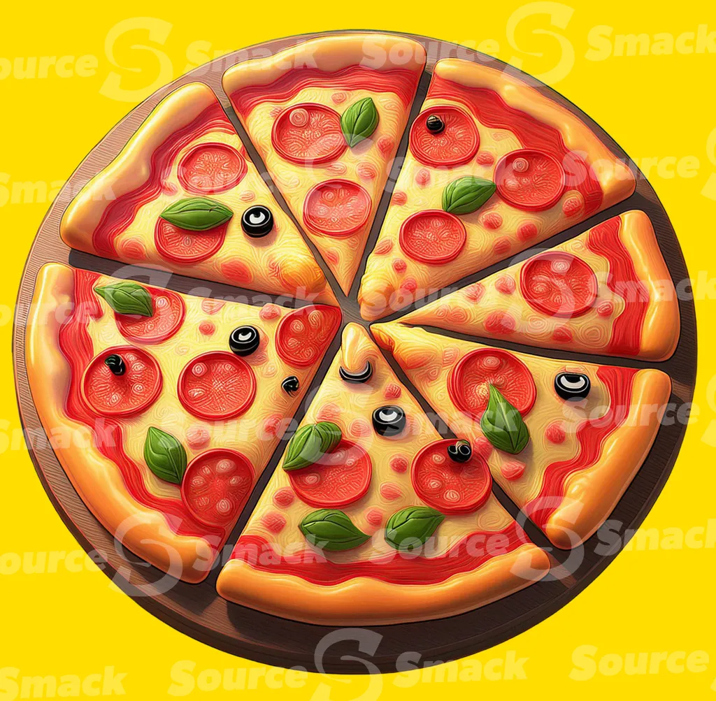 A full pizza of pepperoni, cheese, olives, beef and cilantro clipped as a transparent image