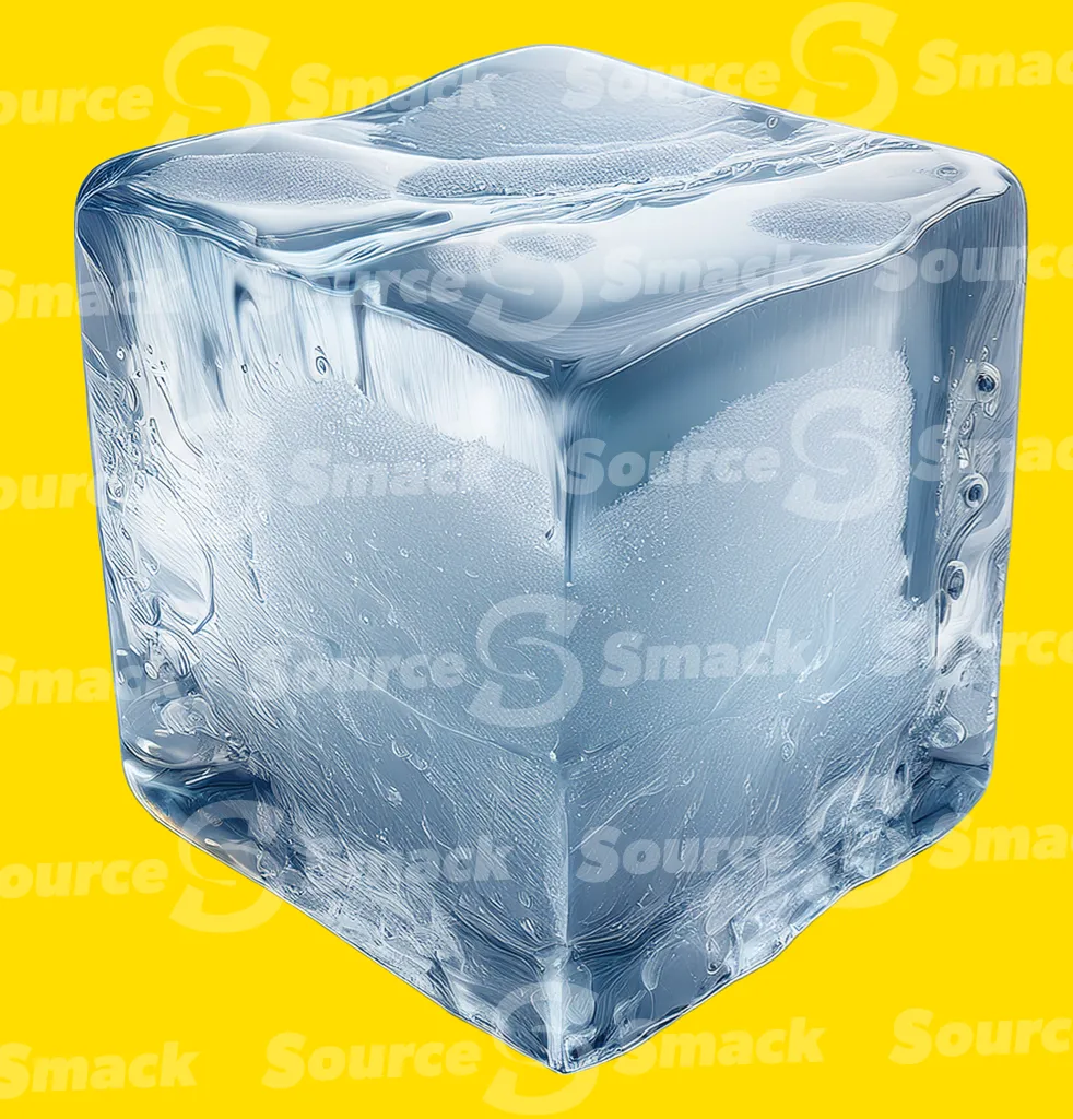 A cold water ice cube clipped as a transparent image