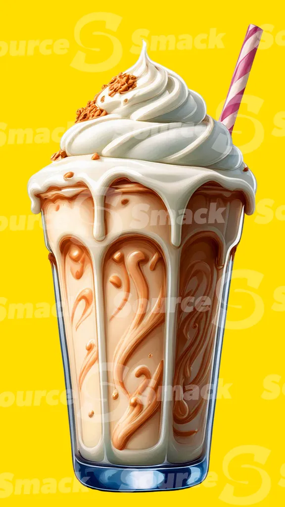 A large chocolate milkshake with a straw and nuts on top clipped as a transparent image