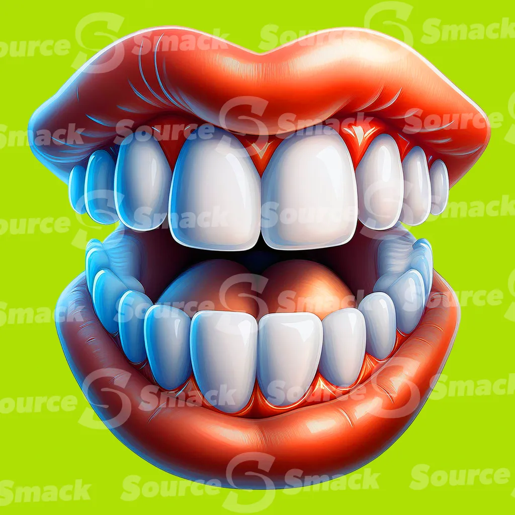Cartoon smile showing teeth and gums clipped as a transparent image