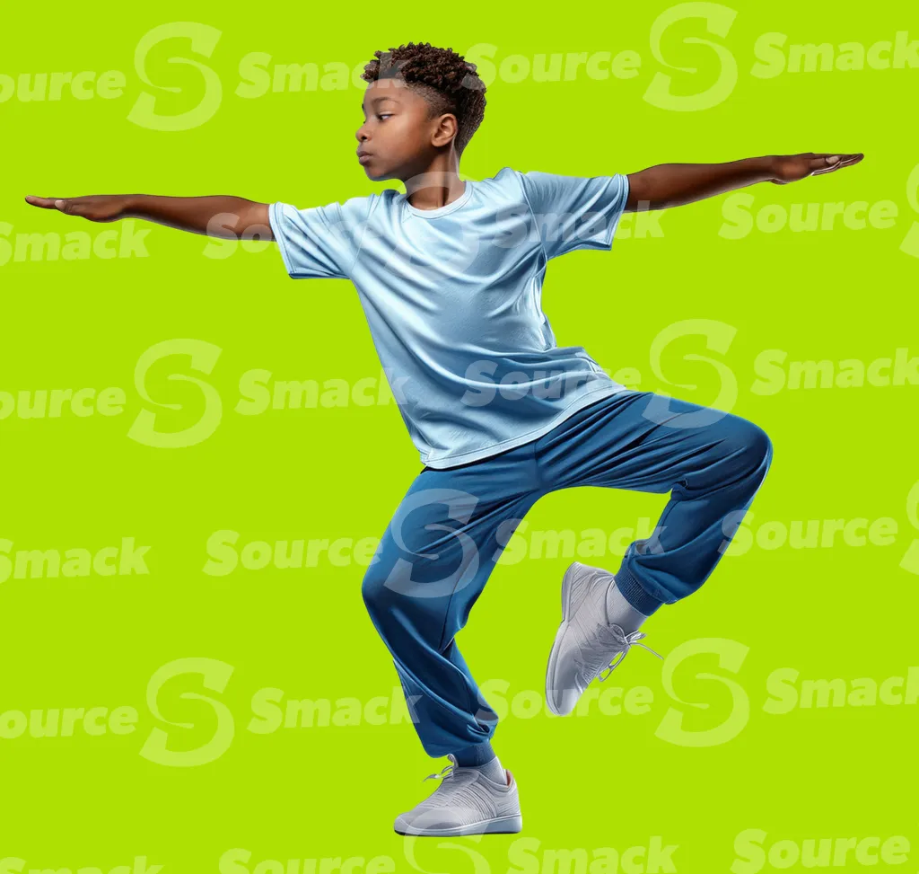A young black boy doing a yoga pose clipped as a transparent image