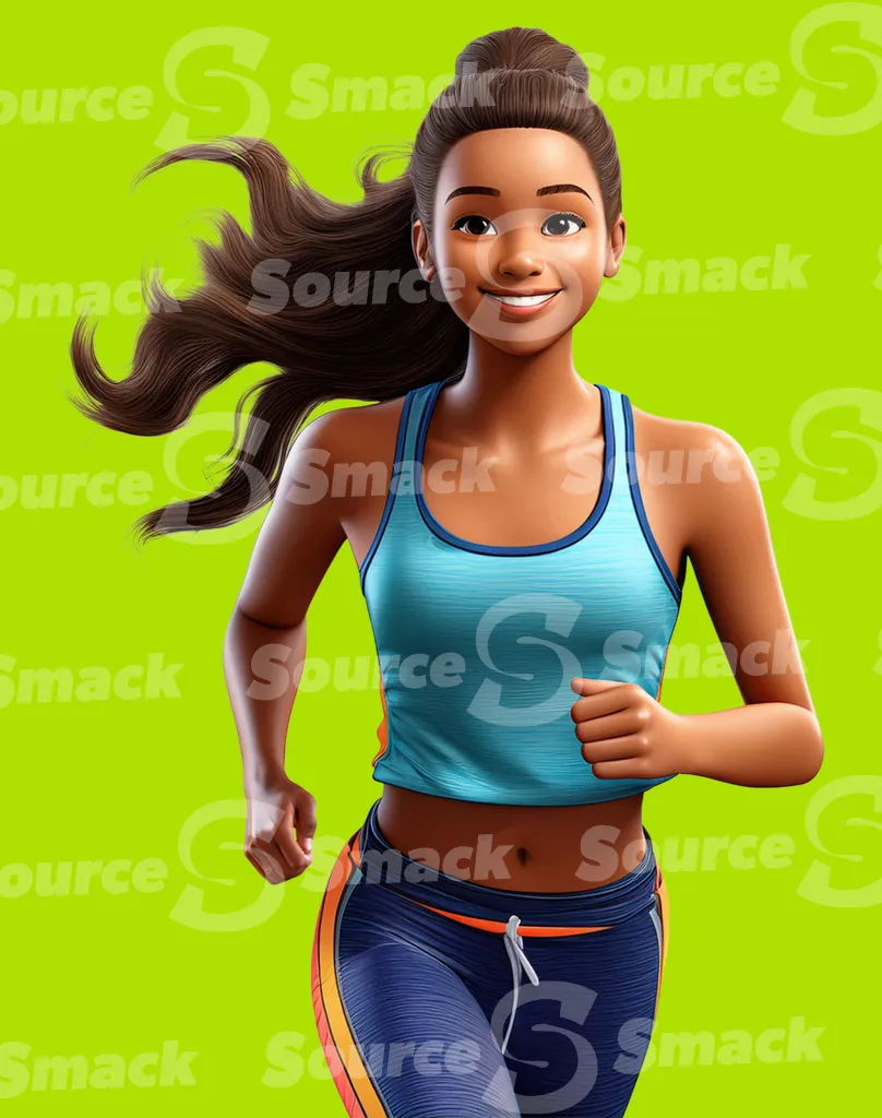 A black young woman jogging clipped as a transparent image
