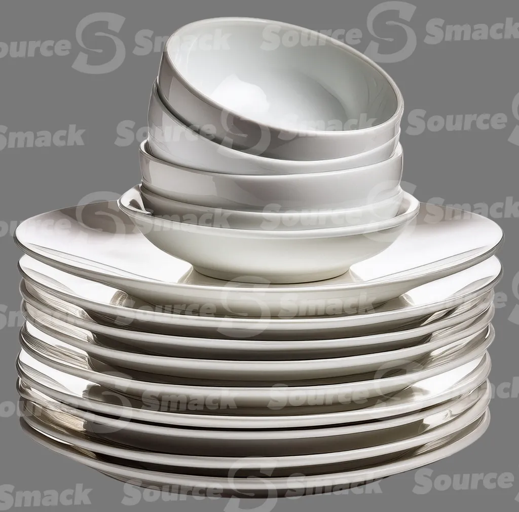 A stack of plates and bowls clipped as a transparent image
