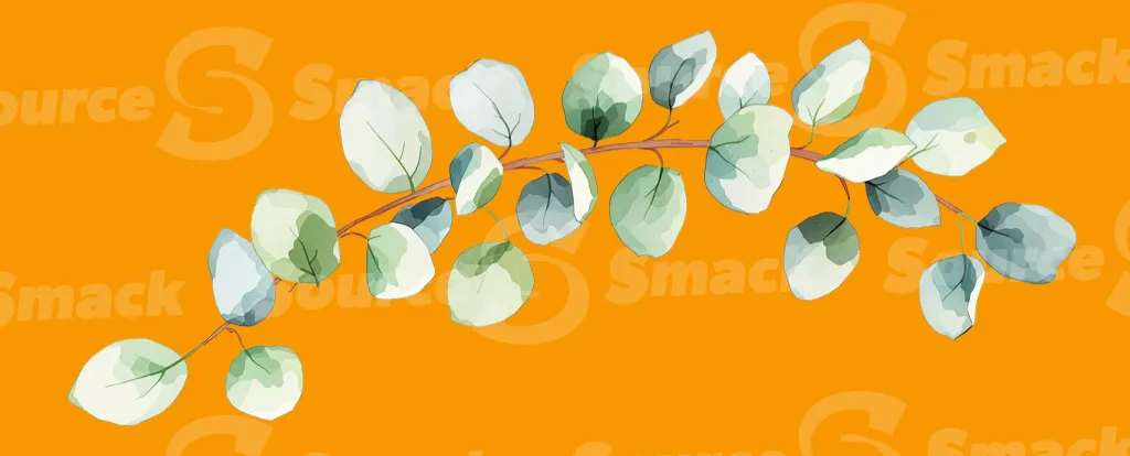 A watercolor painting of a eucalyptus branch and leaves clipped as a transparent image