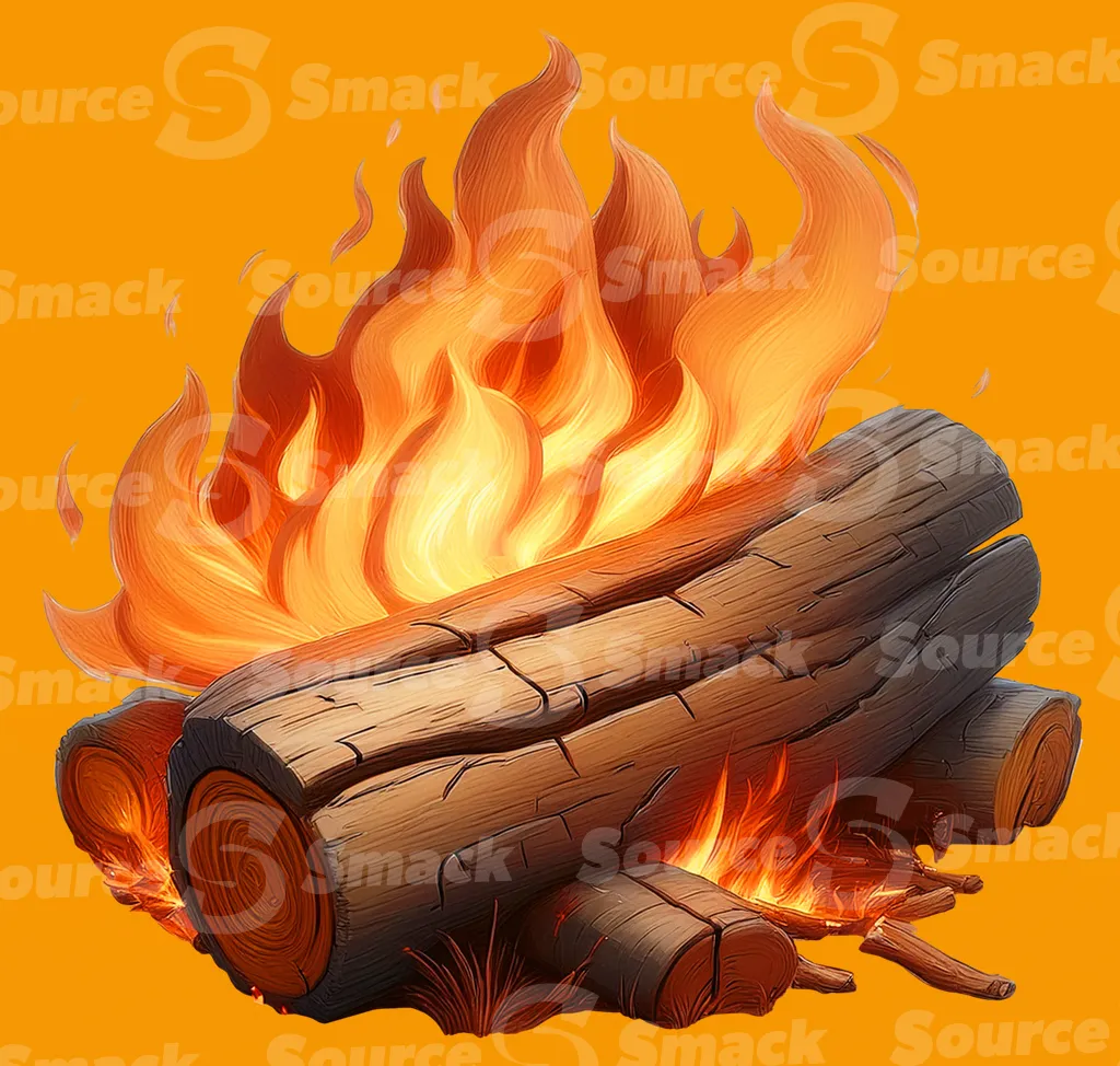 A couple of logs on fire clipped as a transparent image