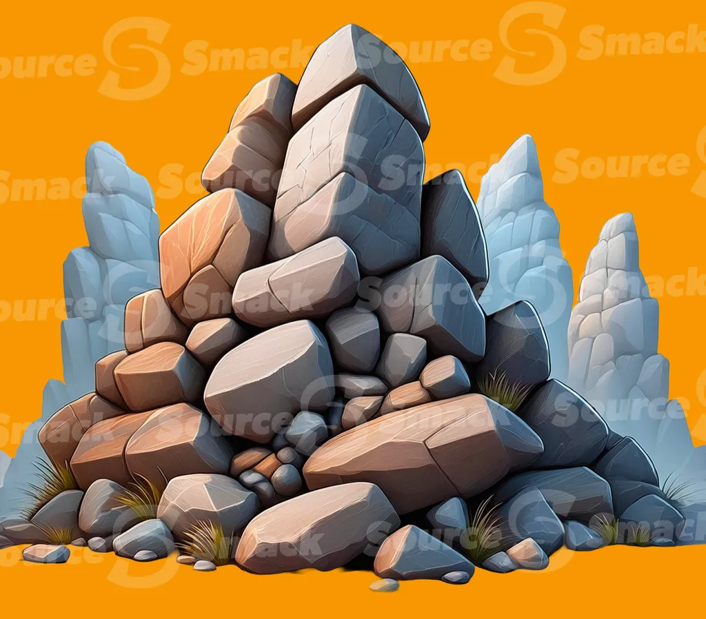 A pile of rocks and stones clipped as a transparent image